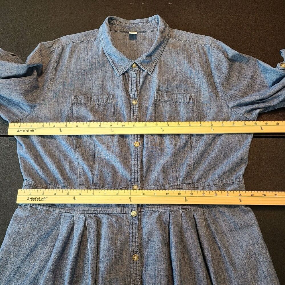 Old Navy Chambray Shirt Dress Blue Jean Pockets Sz 18 Boho Coastal Cowgirl - Picture 7 of 10